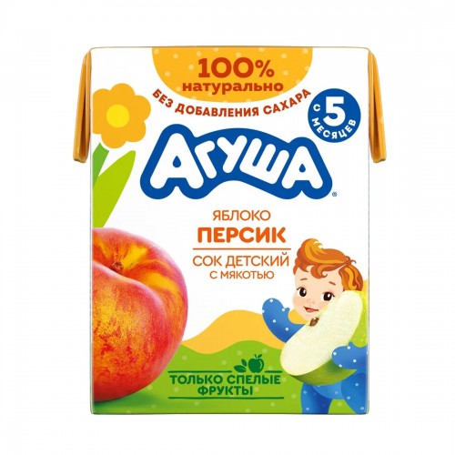 Сок Агуша 200мл Яблоко и персик с мякотью и cax. (с 5 мес)