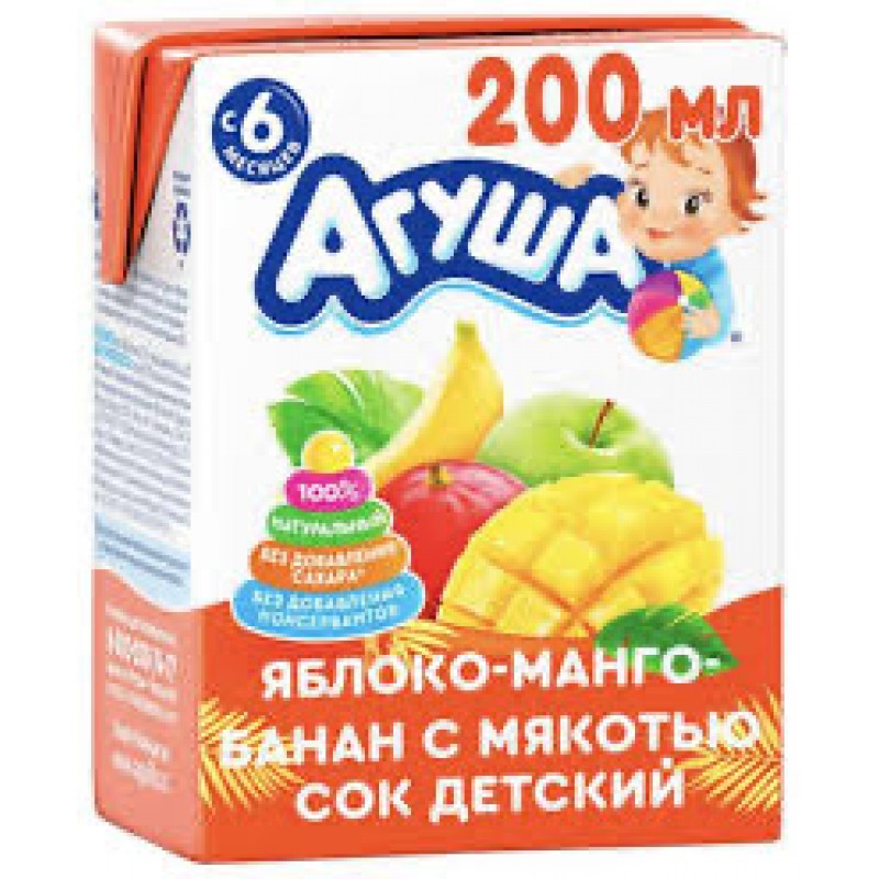 Сок Агуша Яблоко-манго-банан с мякотью 200мл ТБА (с 6 мес)