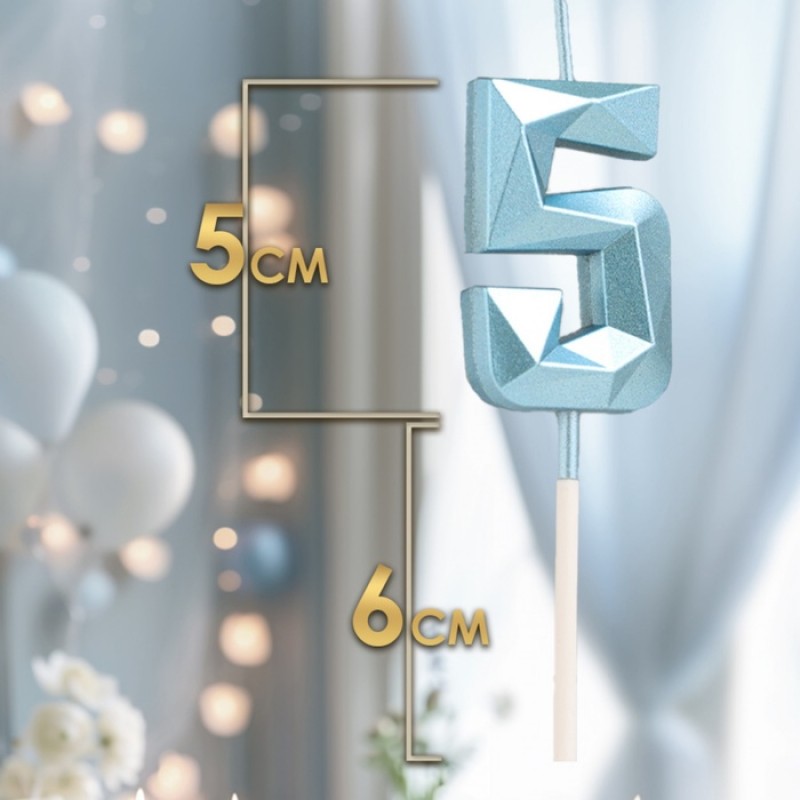 Свеча в торт на шпажке «Алмаз», цифра "5", голубая, 5 см   9338076