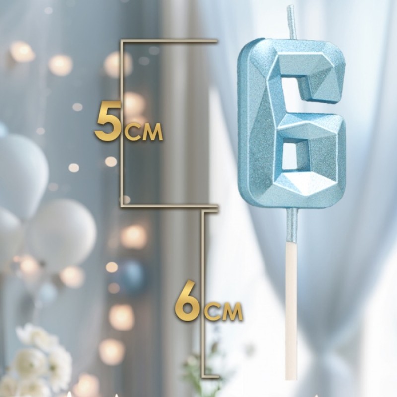 Свеча в торт на шпажке «Алмаз», цифра "6", голубая, 5 см   9338077