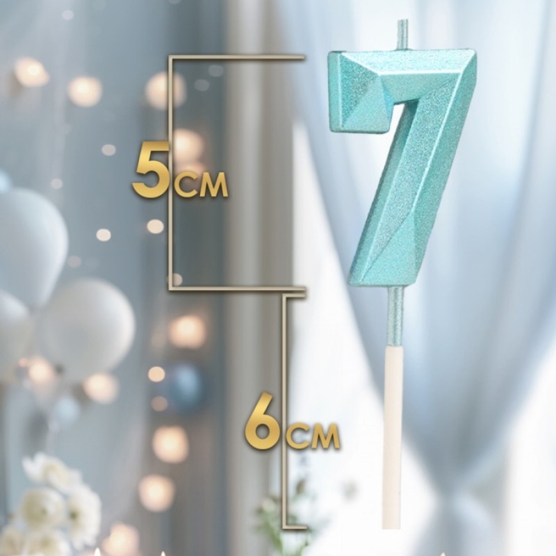 Свеча в торт на шпажке «Алмаз», цифра "7", голубая, 5 см   9338078