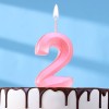 Свеча в торт на шпажке «Грань», цифра "2", 5 см, розовая 7992796