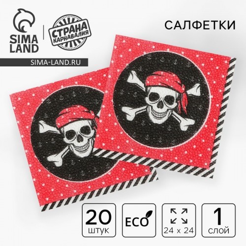 Салфетки бумажные однослойные "Пират" 24*24см (набор 20 шт) 2453266