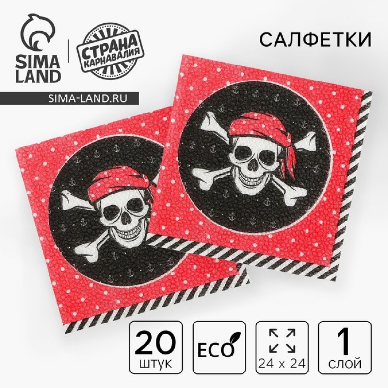 Салфетки бумажные однослойные "Пират" 24*24см (набор 20 шт) 2453266
