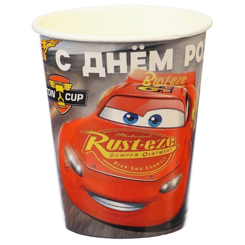 Стакан бумажный, "С Днём Рождения!", Тачки, 250 мл   10139452