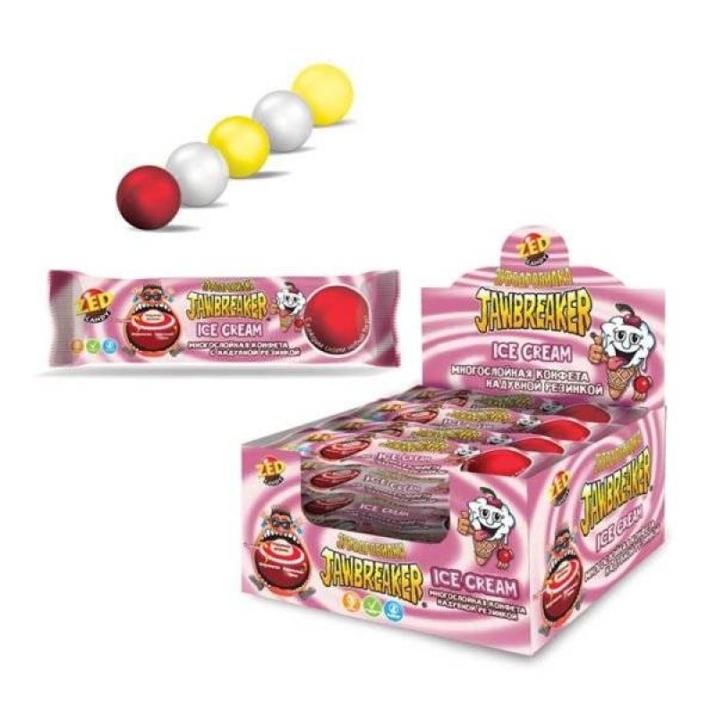 ЗУБОДРОБИЛКА Ice Cream многослойная конфета с надувной резинкой, блок 15 шт.(41г х 15 х 12)