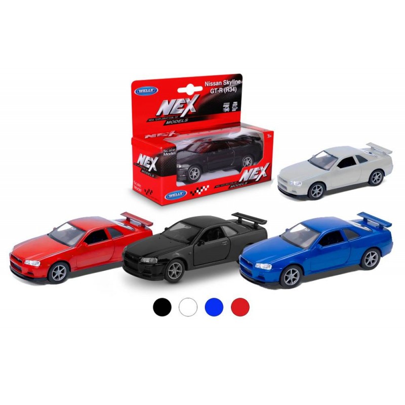 Машинка WELLY 1:38 Nissan Skyline GT-R R34, пруж. мех., цвет в асс.